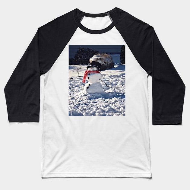 Snowman With Hat and Scarf Baseball T-Shirt by SusanSavad